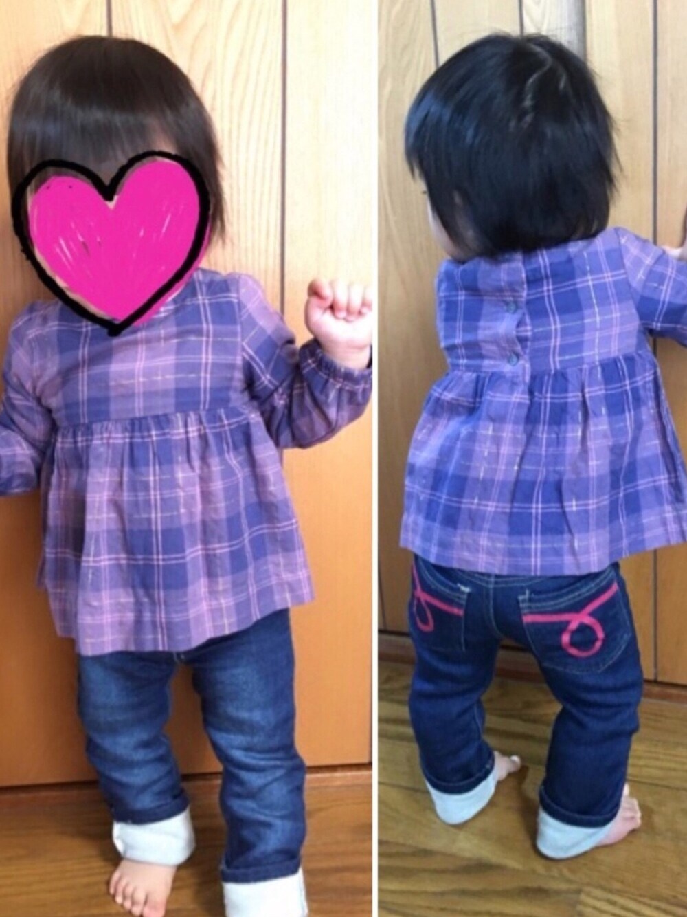 「おんなのこ、一歳、記録用、秋のコーデ、連投すみません、ギャップベビー」｜「babyGAPのアイテム（Tシャツ/カットソー、パープル系）」を使った、minaton☺︎Kidsさん（キッズ・80cm）の秋コーディネートの1枚目の写真