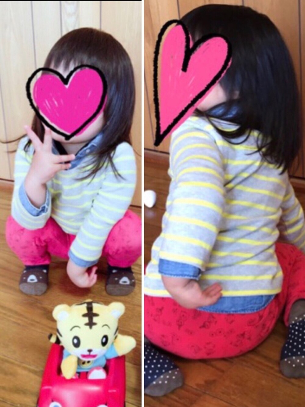 「おんなのこ、2歳、記録用、連投すみません、UNIQLO、ギャップベビー、デニムシャツ」｜「UNIQLOのアイテム（Tシャツ/カットソー、グレー系）」を使った、minaton☺︎Kidsさん（キッズ・90cm）の秋コーディネートの1枚目の写真