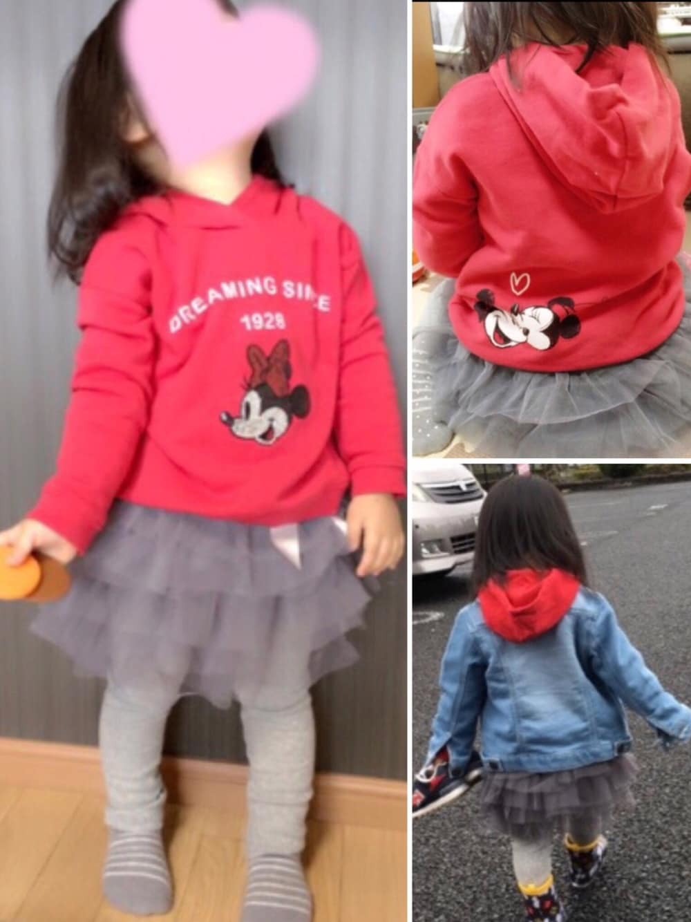 「おんなのこ、2歳、記録用、連投すみません、ザラベビー、パーカー、韓国子供服、スカッツ、ブリーズ、デニムジャケット」｜「ZARA KIDSのアイテム（パーカー、レッド系）」を使った、minaton☺︎Kidsさん（キッズ・90cm）の秋コーディネートの1枚目の写真
