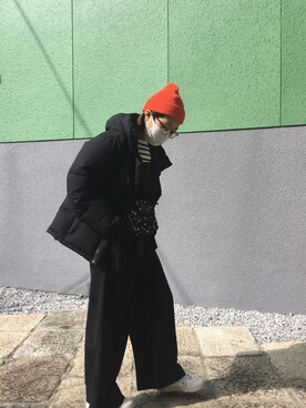「DISCUS（ディスカス）のアイテム（帽子）」を使った、Hanさん（レディース・155cm）の冬コーディネート