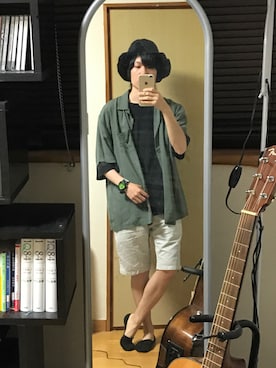 「Kelen（ケレン）のアイテム（ハット、ブラック系）」を使った、issiさん（メンズ・164cm）の夏コーディネート
