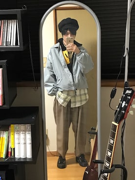 「OVERRIDE（オーバーライド）のアイテム（ハンチング/ベレー帽、ブラック系）」を使った、issiさん（メンズ・164cm）の秋コーディネート
