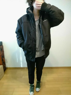 「Carhartt（カーハート）のアイテム（ブルゾン）」を使った、マカさん（レディース・158cm）の冬コーディネート