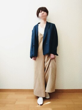 「リラックスコーデ」｜「アイテム（オールインワン・サロペット）」を使った、マカさん（レディース・158cm）の春コーディネート