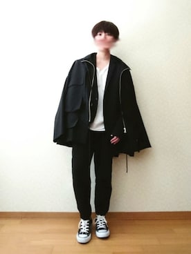 「LAD MUSICIAN（ラッドミュージシャン）のアイテム（ジャケット/アウター）」を使った、マカさん（レディース・158cm）の春コーディネート
