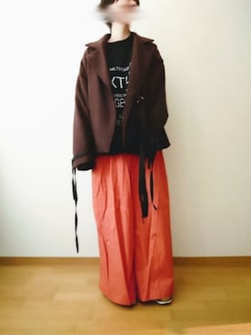 「アイテム（ライダースジャケット、レッド系）」を使った、マカさん（レディース・158cm）の春コーディネート