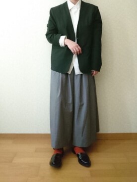 「YAECA」｜「アイテム（ノーカラージャケット）」を使った、マカさん（レディース・158cm）の春コーディネート