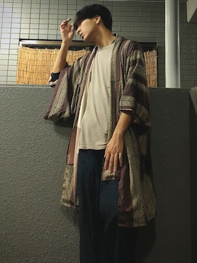 「和服」｜「アイテム（その他アウター）」を使った、anyiさん（メンズ・171cm）の秋コーディネート