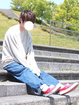 「kutir（クティール）のアイテム（スウェット）」を使った、sakuさん（メンズ・165cm）の春コーディネート