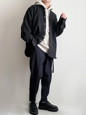 sakuさんの「【セットアップ対応】RETORO POLYESTER TWILL / ベルト付き タックワイド テーパード トラウザーパンツ(センタープレスパンツ)」を使ったコーディネート