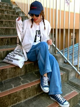 「MOUSSY（マウジー）のアイテム（ナイロンジャケット）」を使った、mutsuさん（レディース・160cm）の春コーディネート