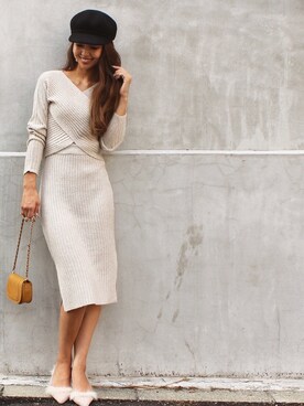 Web限定 カシュクールニットセットアップを使った人気ファッションコーディネート Wear