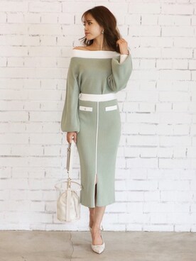 配色オフショルニットトップスを使った人気ファッションコーディネート Wear 配色オフショルニットトップスを使った人気ファッションコーディネート Wear