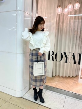 「ボリュームニット」｜「アイテム（スカート）」を使った、ROYALPARTYさん（レディース・157cm）の冬コーディネート