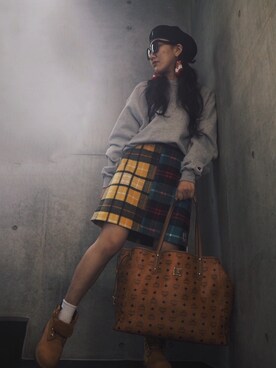 「ストリート服が好き」｜「アイテム（ハンチング/ベレー帽）」を使った、KAWAYUIさん（レディース・156cm）の秋コーディネート