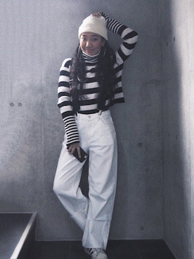 「アイテム（サスペンダー）」を使った、KAWAYUIさん（レディース・156cm）の春コーディネート