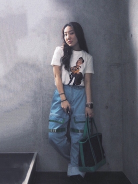 「PORTER（ポーター）のアイテム（トートバッグ）」を使った、KAWAYUIさん（レディース・156cm）の夏コーディネート