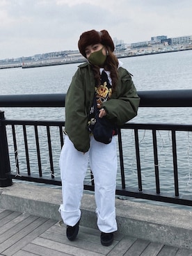 「エスキモー帽」｜KAWAYUIさん（レディース・156cm）の春コーディネート