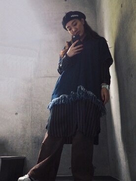 「moussy」｜「アイテム（ハンチング/ベレー帽）」を使った、KAWAYUIさん（レディース・156cm）の冬コーディネート