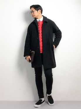 「BEAMS（ビームス）のアイテム（ステンカラーコート）」を使った、K-1RO(ケーイチロー)さん（メンズ・171cm）の冬コーディネート