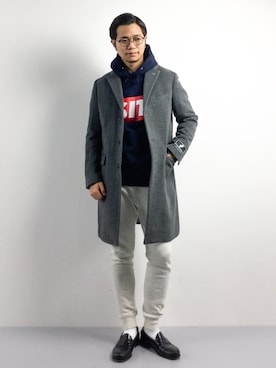 「URBAN RESEARCH（アーバンリサーチ）のアイテム（チェスターコート）」を使った、K-1RO(ケーイチロー)さん（メンズ・171cm）の冬コーディネート
