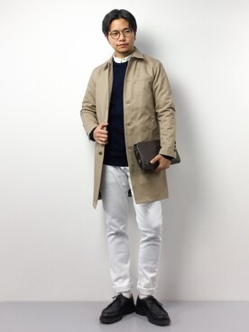 「CASPER JOHN（キャスパージョン）のアイテム（ステンカラーコート）」を使った、K-1RO(ケーイチロー)さん（メンズ・171cm）の冬コーディネート