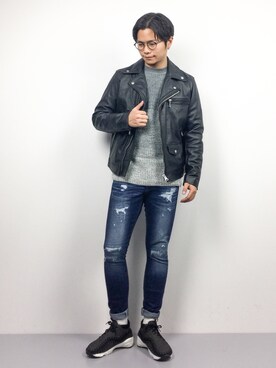 「JOURNAL STANDARD relume（ジャーナルスタンダード　レリューム）のアイテム（ライダースジャケット）」を使った、K-1RO(ケーイチロー)さん（メンズ・171cm）の冬コーディネート