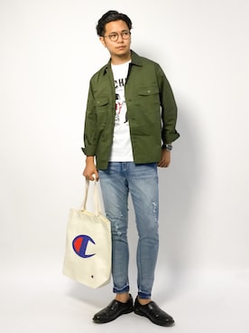 「Champion（チャンピオン）のアイテム（バッグ）」を使った、K-1RO(ケーイチロー)さん（メンズ・171cm）の夏コーディネート