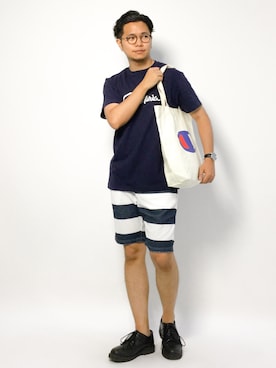 「Champion（チャンピオン）のアイテム（バッグ）」を使った、K-1RO(ケーイチロー)さん（メンズ・171cm）の夏コーディネート