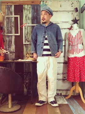 「アイテム（キャスケット、ブルー系）」を使った、marinfordさん（メンズ・165cm）の冬コーディネート