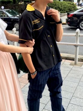 「古着のアイテム（シャツ/ブラウス、ブラック系）」を使った、ねもんてぃさん（メンズ・172cm）の春コーディネート