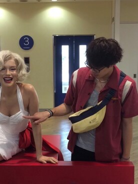 「HOUSTON（ヒューストン）の【HOUSTON】ボーリングシャツ(LASVEGAS)（シャツ/ブラウス、レッド系）」を使った、ねもんてぃさん（メンズ・172cm）の春コーディネート