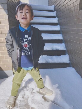 「ノーティードッグ」｜「アイテム（スウェット）」を使った、chaoさん（キッズ・100cm）の冬コーディネート