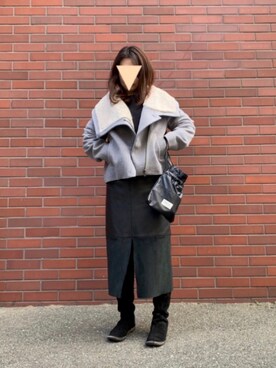 「コート」｜「アイテム（ライダースジャケット）」を使った、ATSUKOさん（レディース・157cm）の冬コーディネート