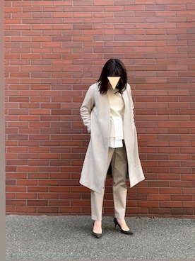 「アイテム（ノーカラーコート）」を使った、ATSUKOさん（レディース・157cm）の冬コーディネート