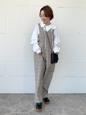 「JEANASIS（ジーナシス）のアイテム（サロペット/オーバーオール）」を使った、nanamiさん（レディース・153cm）の冬コーディネート