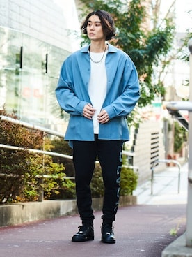 「ブルー」｜「アイテム（スウェットパンツ）」を使った、FLB FASHIONさん（メンズ・180cm）の春コーディネート