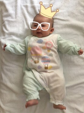 「アイテム（ロンパース、グリーン系）」を使った、aob373728さん（キッズ・60cm）の冬コーディネート