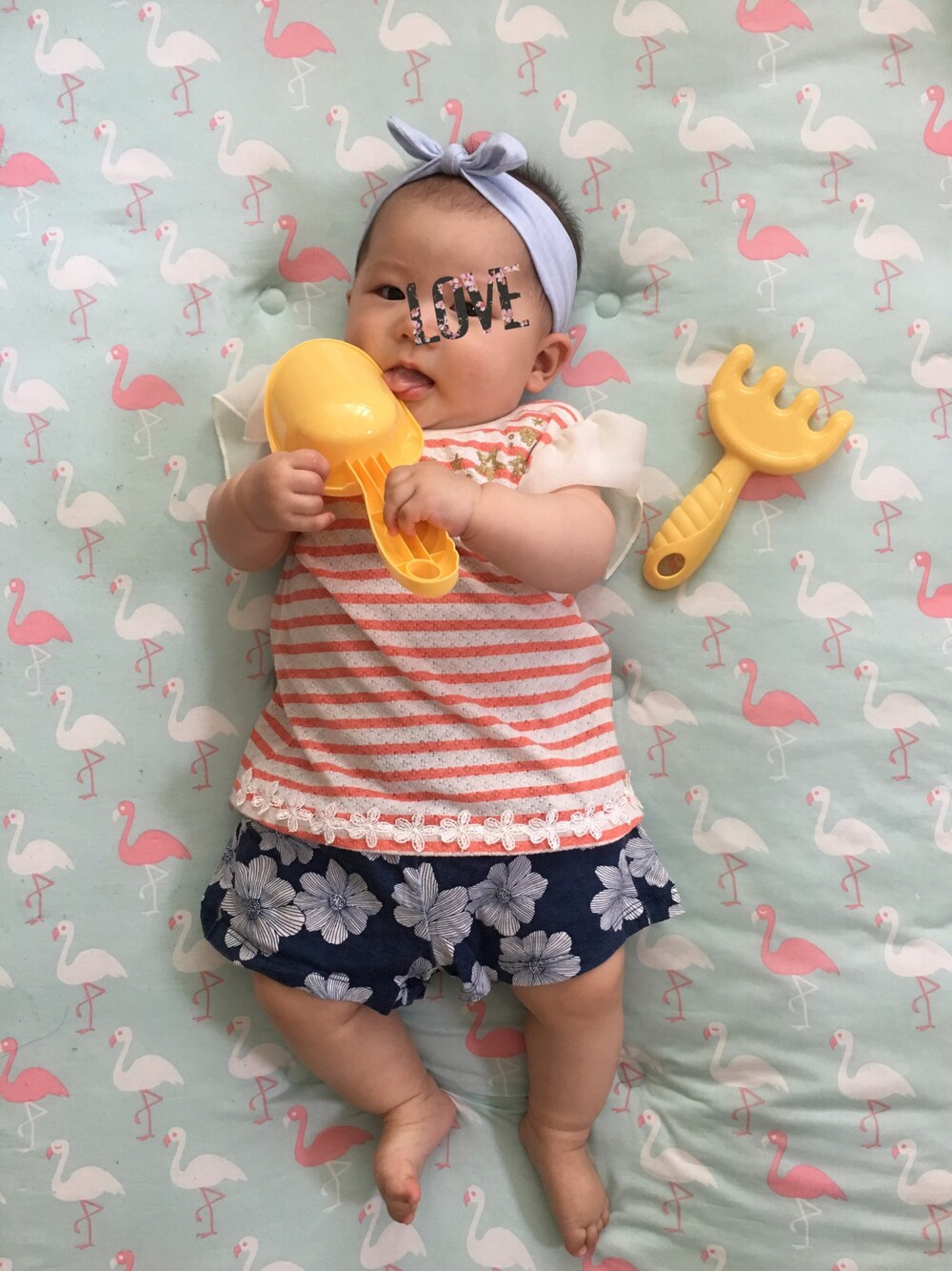「6ヶ月、0歳6ヶ月、ベビー、０歳」｜「赤ちゃん本舗のアイテム（Tシャツ/カットソー、ピンク系）」を使った、aob373728さん（キッズ・60cm）の夏コーディネートの1枚目の写真