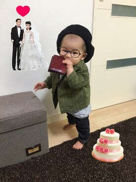 「9ヶ月」｜「アイテム（ハンチング/ベレー帽）」を使った、aob373728さん（キッズ・70cm）の秋コーディネート