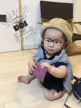 「9ヶ月」｜「アイテム（ハンチング/ベレー帽）」を使った、aob373728さん（キッズ・70cm）の秋コーディネート