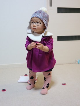 「combimini（コンビミニ）のアイテム（パンツ）」を使った、aob373728さん（キッズ・70cm）の秋コーディネート