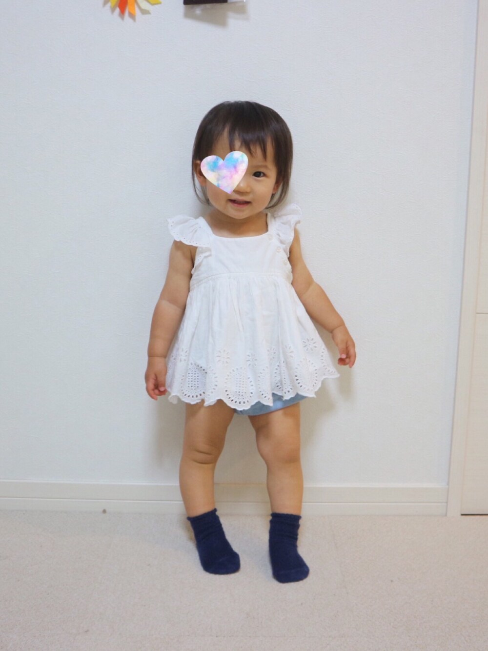 「1歳、1歳半、1歳6ヶ月、一歳、女の子、GAP」｜「babyGAPの12-18month（チュニック、ホワイト系）」を使った、aob373728さん（キッズ・80cm）の夏コーディネートの1枚目の写真