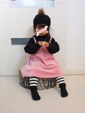 「DAISO（DAISO）のアイテム（ハンチング/ベレー帽）」を使った、aob373728さん（キッズ・90cm）の冬コーディネート