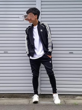 「adidasジャージ」｜「アイテム（ブルゾン）」を使った、rai.さん（メンズ・160cm）の夏コーディネート