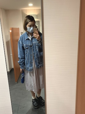 「EDWIN」｜「アイテム（デニムジャケット）」を使った、( '༥'  )ŧ‹”ŧ‹”さん（レディース・162cm）の春コーディネート