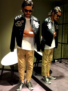 「DIESEL（ディーゼル）のアイテム（スタジャン）」を使った、T2さん（メンズ・181cm）の夏コーディネート