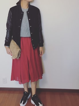 「ママファッション」｜「アイテム（スタジャン）」を使った、saeさん（レディース・161cm）の秋コーディネート