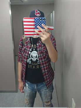 「インディアンス」｜「アイテム（キャップ）」を使った、さっくるさん（メンズ・176cm）の夏コーディネート