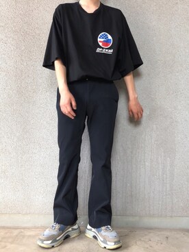 「ALLEGE（アレッジ）のアイテム（スラックス）」を使った、にしやんさん（メンズ・175cm）の夏コーディネート